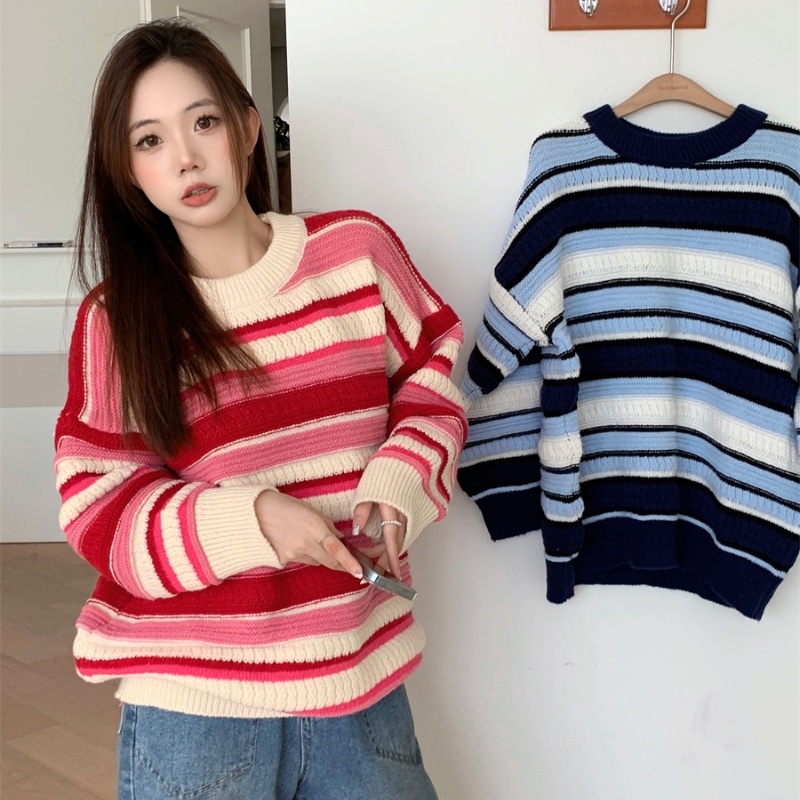 COZOK Áo Len Tay Dài Form Rộng Họa Tiết Sọc Hợp Thời Trang