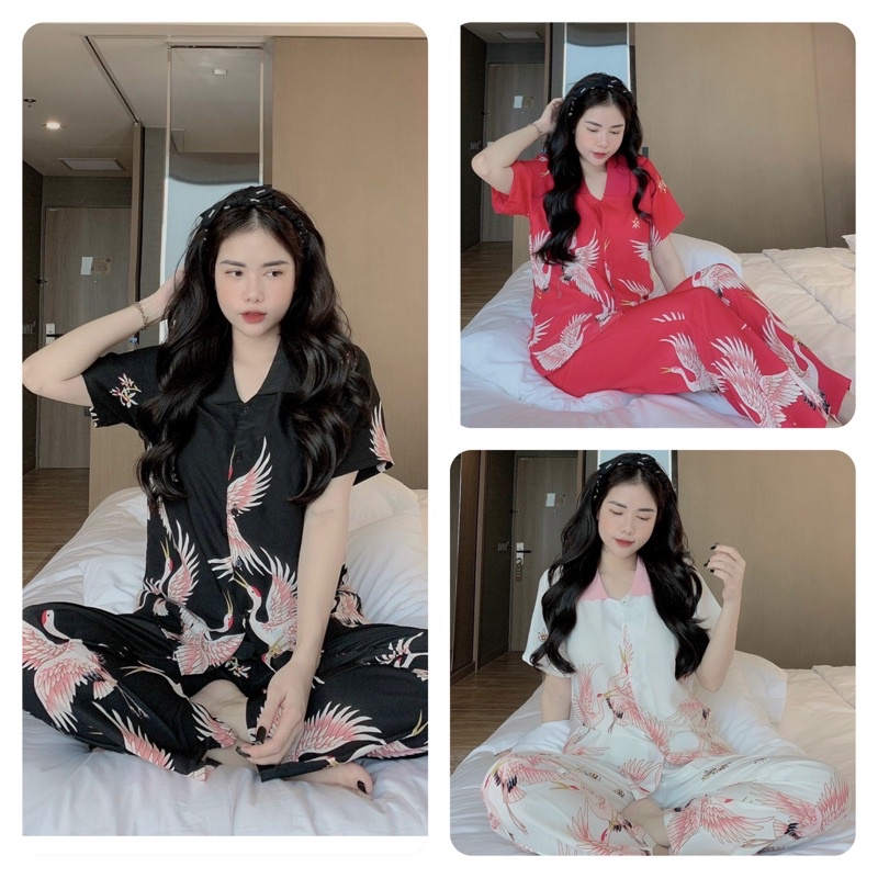 Bộ lụa hạc hàng thiết kế tay ngắn,bộ ngủ,bộ pijama,đồ bộ mặc nhà tay dài quần dài 40-60kg (ảnh thật)