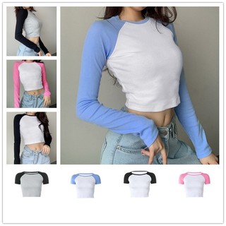 Áo tay dài phối raplan nhiều màu dáng croptop ôm body