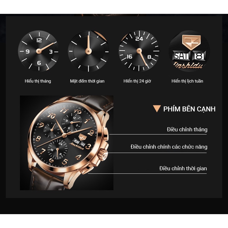 Đồng hồ nam cao cấp máy cơ size 42mm,dây đeo da,chống nước 50m,bảo hành toàn quốc 12 tháng Chính hãng Olevs