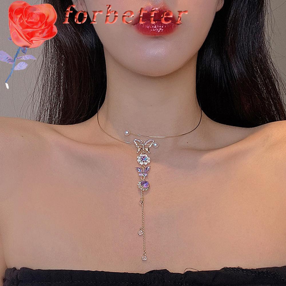 FORBETTER Fashion Butterfly Choker Girls Purple|Flower Necklace Women Tassel Fashion Jewelry Bohemian Chain Choker|Pearl/Multicolor