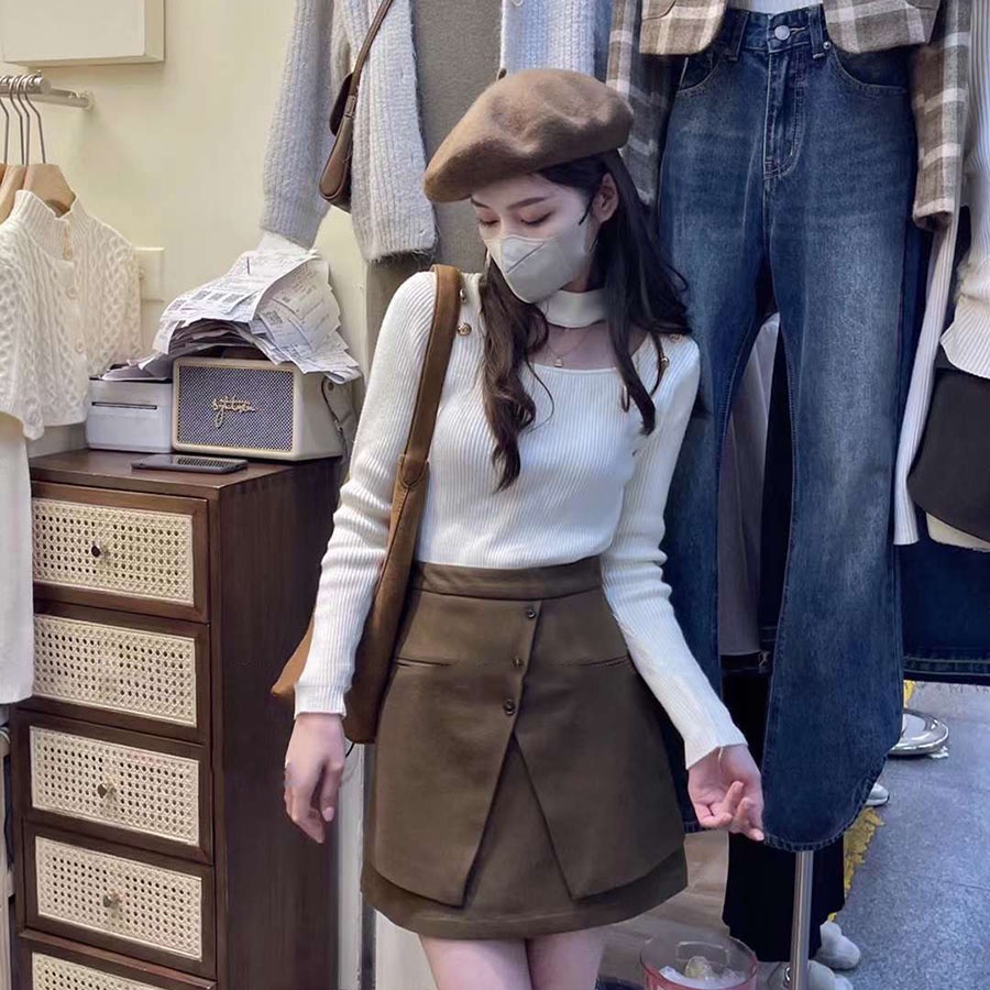 Áo Len Nữ Croptop Dài Tay Cổ Vuông Hàng Quảng Châu AL006 - Melysa