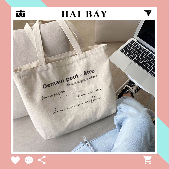 túi tote vải canvas có khóa kéo đi học đeo vai Demain peut HAI BẢY TNM32