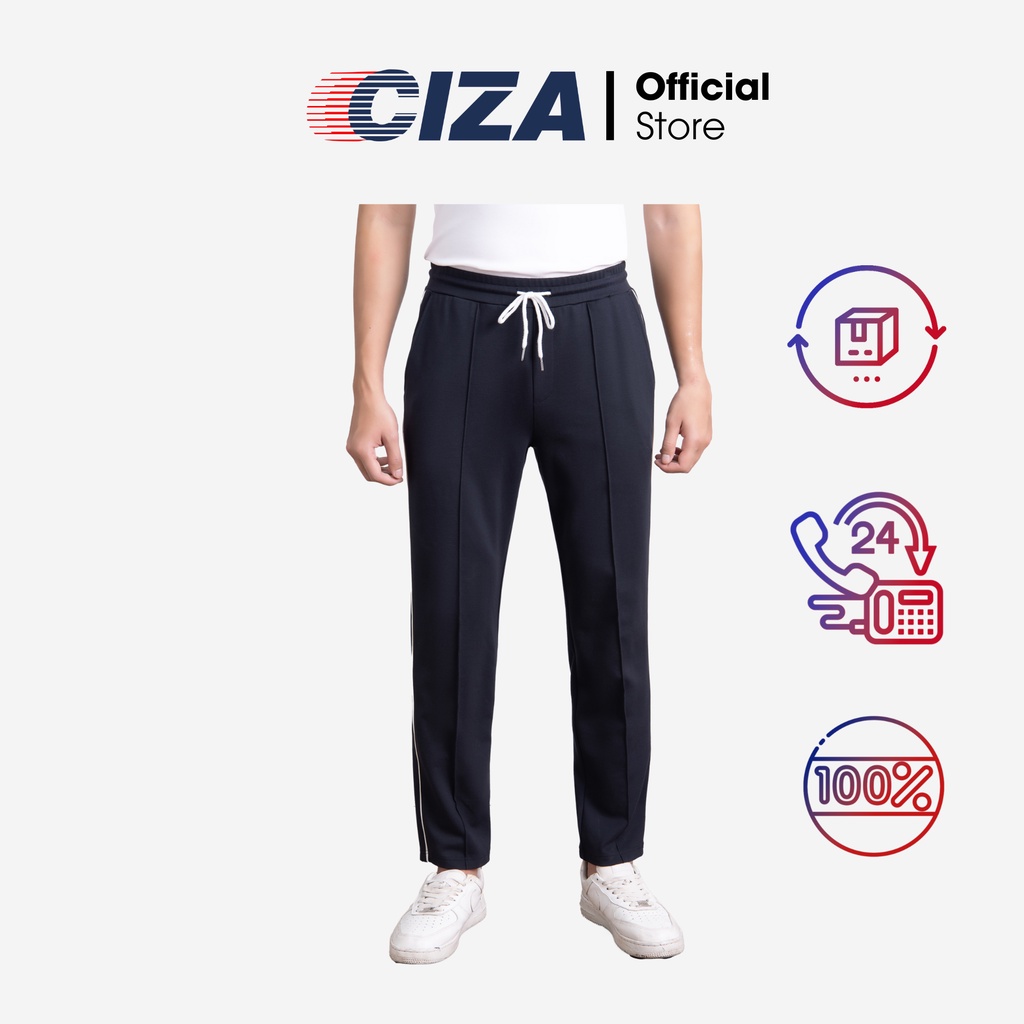 Quần thun dài thể thao phối sọc nam CIZA vải cotton dáng rộng cao cấp trẻ trung size S M L XL màu navy QTDR12