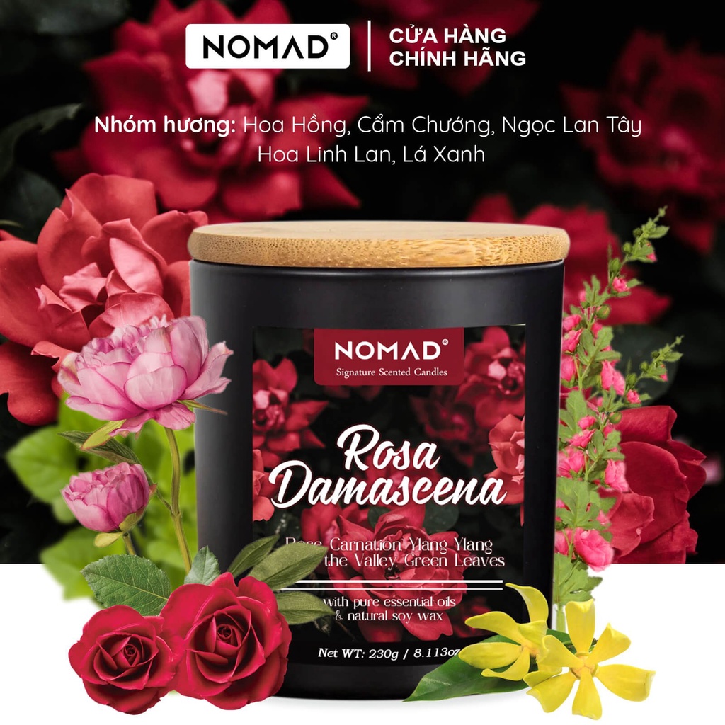 Nến Thơm Mùi Hoa Hồng Cao Cấp Nomad Signature Scented Candle 230g - Rosa Damascena