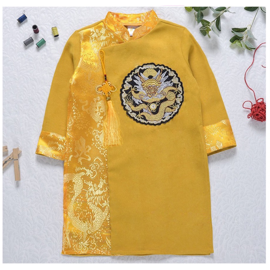 Áo dài cách tân cho bé chơi tết chụp hình ( A MAT Q ) ,ao dai trẻ em hàng thiết kế phối nửa than cho bé trai