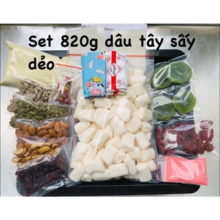 [ 60 chiếc/820g] Set nguyên liệu tự làm kẹo nougat Dâu tây sấy dẻo