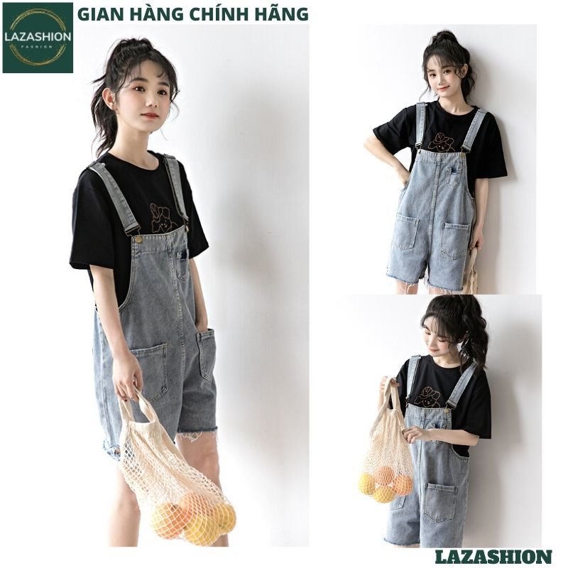 Quần Yếm Sooc Bò Rách Hai Túi 1 Túi Nhỏ, Quần Jeans Denim Dạng Yếm Dáng Ngắn Ulzzang Hàn Quốc Form Rộng - LAZASHION