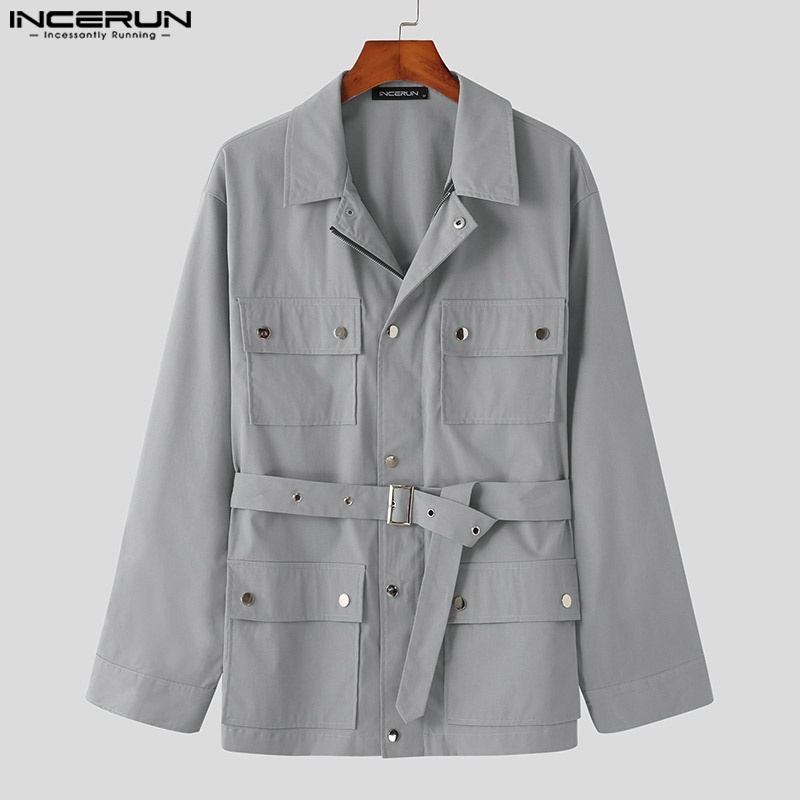 INCERUN Áo Khoác Mỏng Dài Tay Có Túi Thời Trang Nam