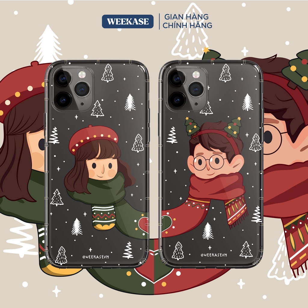 Ốp lưng iPhone trong suốt chống va đập Weekase Merry Season in hình nam nữ dành cho các cặp đôi, tất cả dòng máy