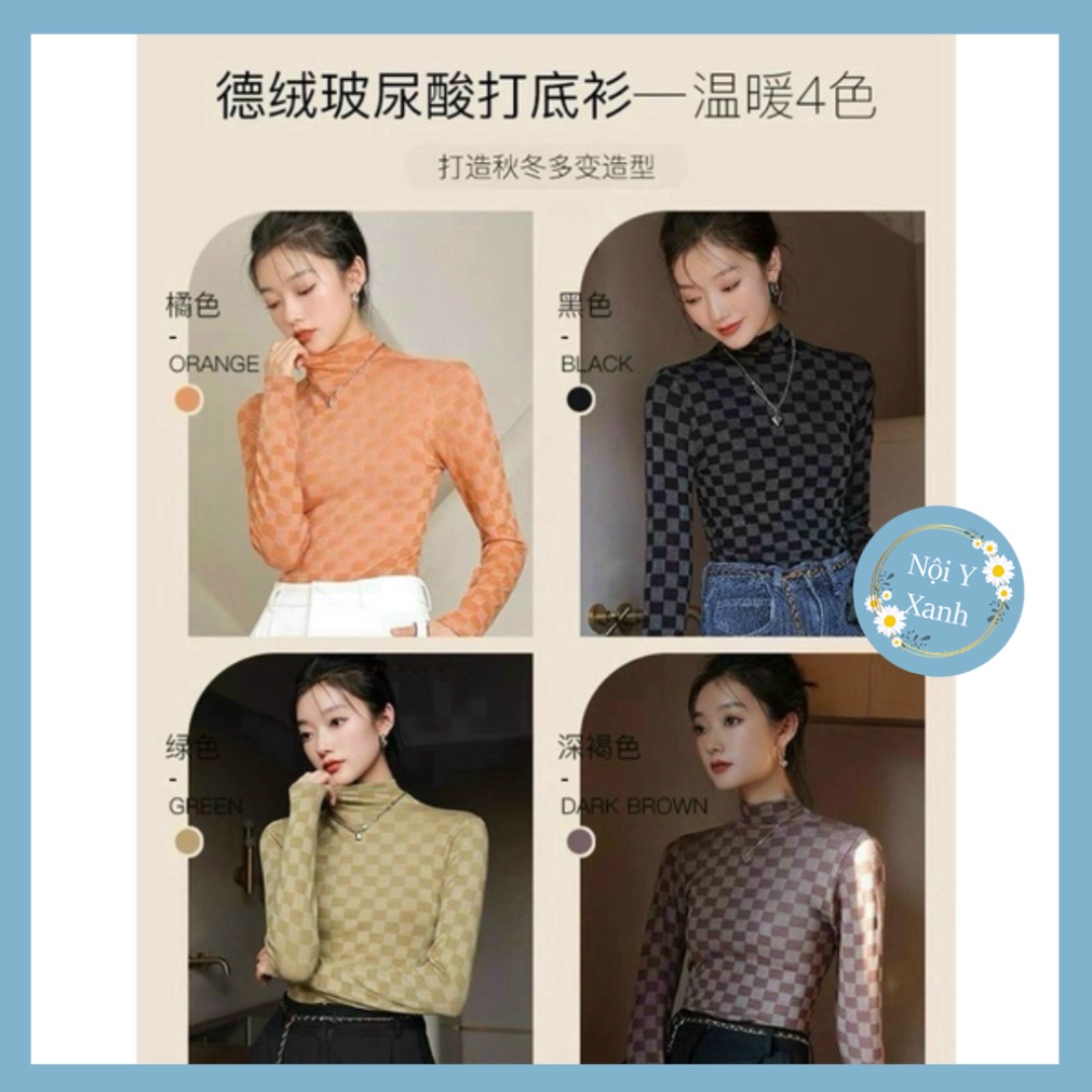 Áo giữ nhiệt kẻ ô cổ cao bốn màu ôm đẹp 5039 Bống Chic nội y xanh, chất đẹp, deal tốt Full hộp