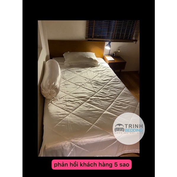Bộ Chăn Ga Gối Phi Lụa Màu Trắng Kem Trinhbedding