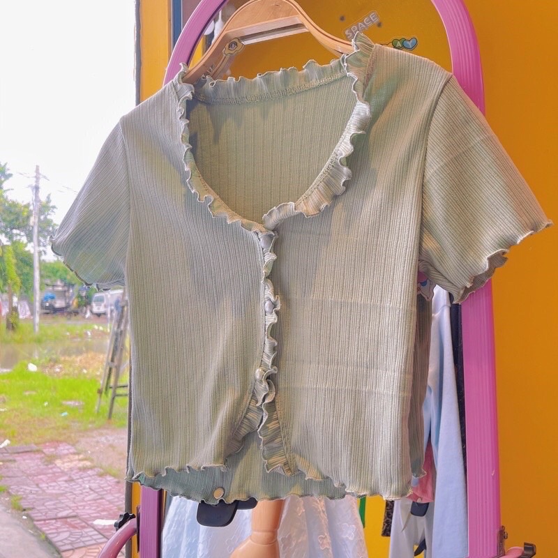 🌸 ÁO THUN GÂN BÈO NÚT BỌC 🌸 ÁO KIỂU CROPTOP