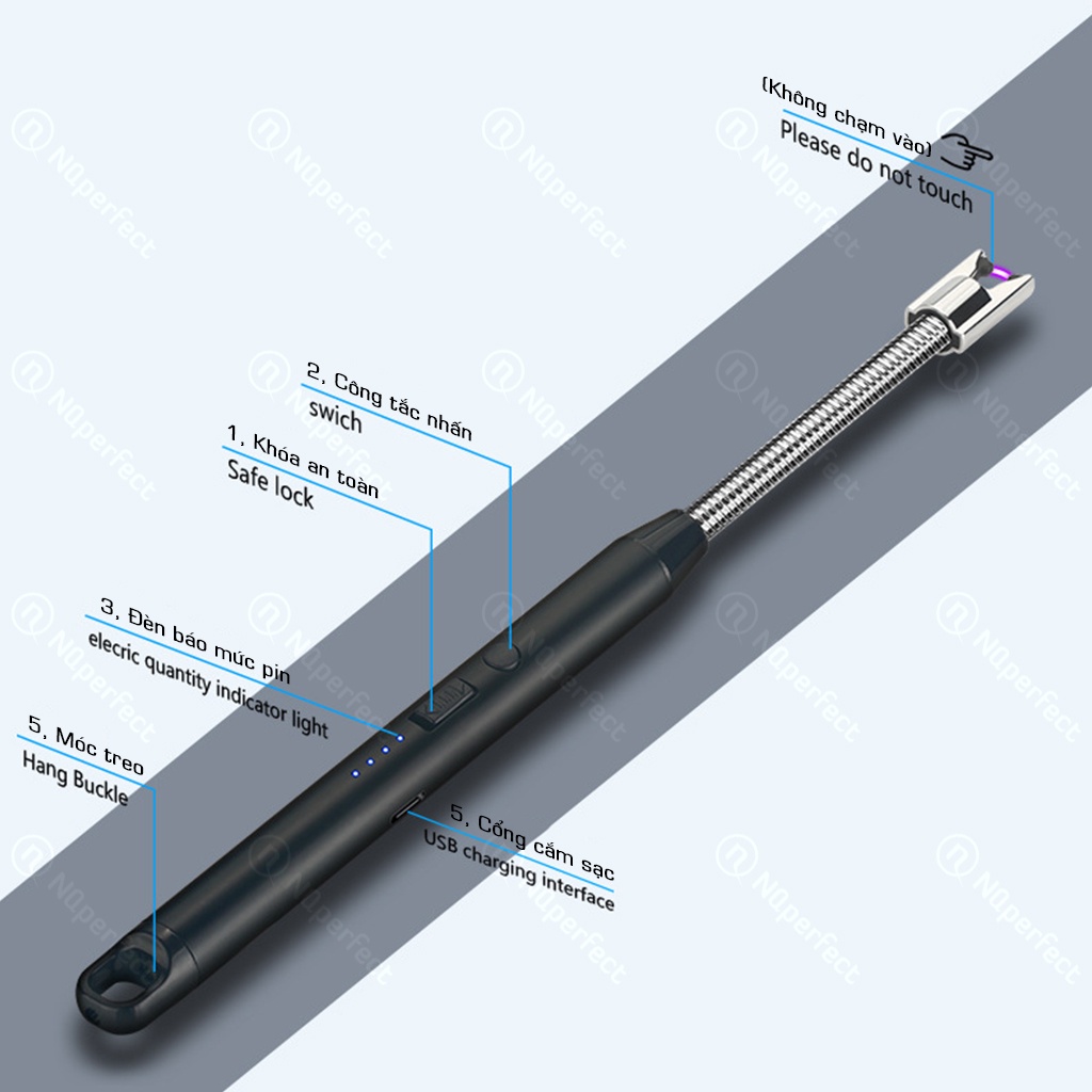 Phụ kiện đánh lửa điện đa năng 360° xung hồ quang model XH-702B 27.5cm  - công năng mồi lửa bếp gas, thắp nến..