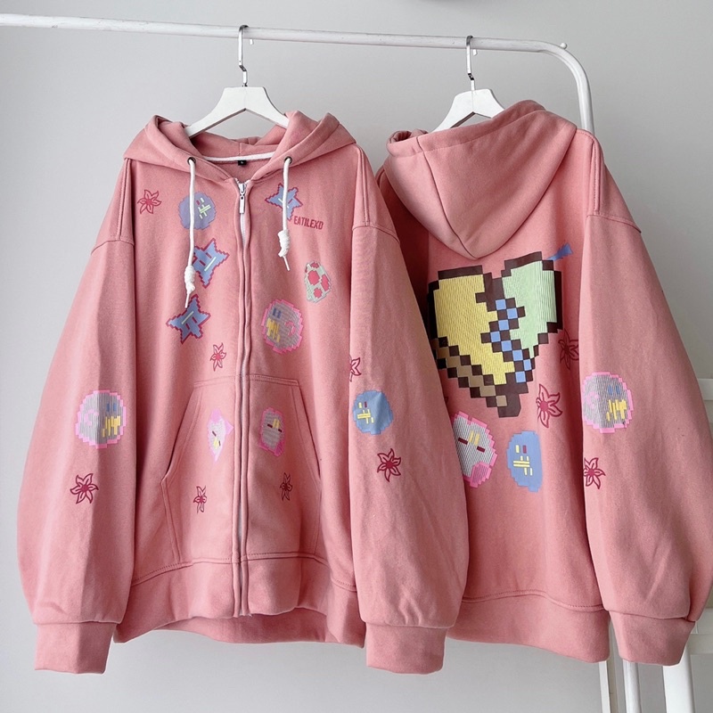 Áo Khoác Nỉ EATILEXD Icon Tim Form Unisex Nam Nữ Nón 2 Lớp Nỉ Bông Lana