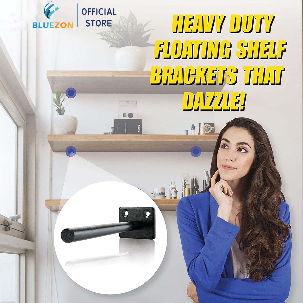 Combo 2 chốt âm đỡ kệ treo tường BLUEZON 12cm, pát âm kệ bằng thép đặc phủ sơn tĩnh điện, kèm đầy đủ đinh vít