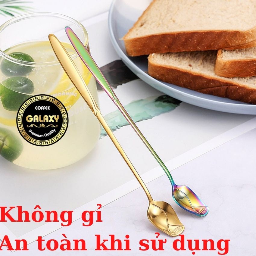 Combo 6 Thìa cà phê muỗng inox HOA HỒNG dụng cụ pha chế pha cafe trà chanh trà sữa chất liệu inox 304 không gỉ