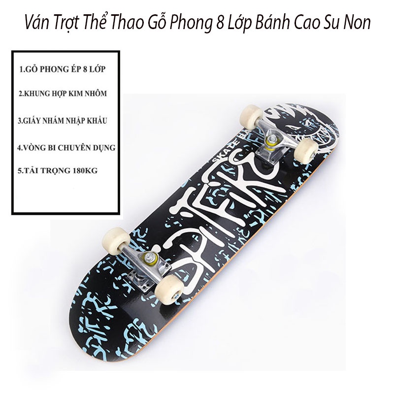 Ván Trượt Thể Thao Skateboard Phát Sáng Chất Liệu Gỗ Phong Cao Cấp 8 Lớp Tải Trọng 180kg Mặt Nhám Chống Trơn Trượt LV182