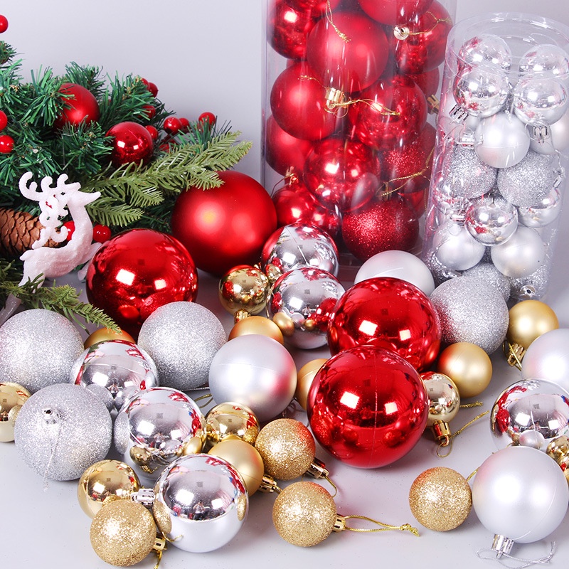 Trang Trí Noel, Set 6 Quả Châu Phủ Nhũ Kim Tuyến Nhiều Size 8/6/4/2.5cm Cao Cấp Trang Trí Giáng Sinh Noel