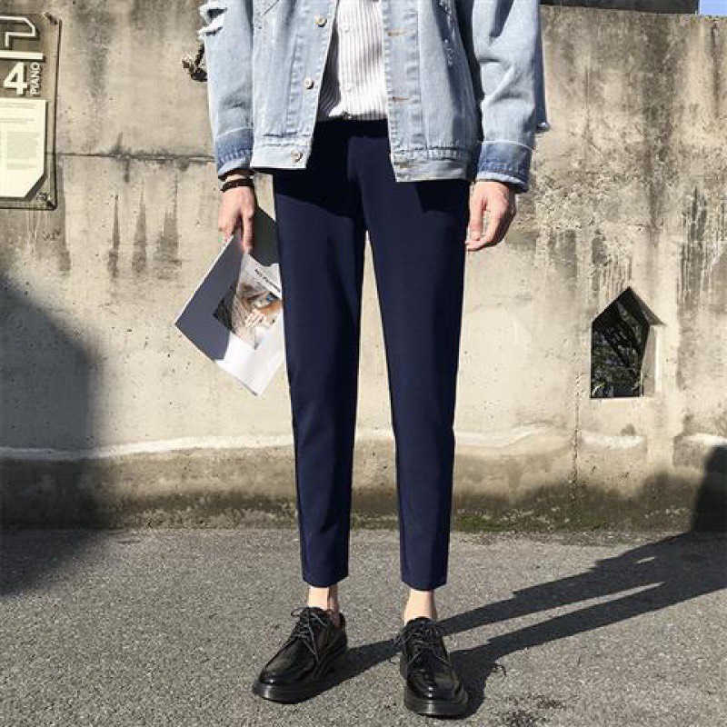 Quần tây nam Hàn Quốc slimfit ống ôm trẻ trung cá tính đen vải cotton loại đẹp co dãn nhẹ mặc thoải mái thoáng mát