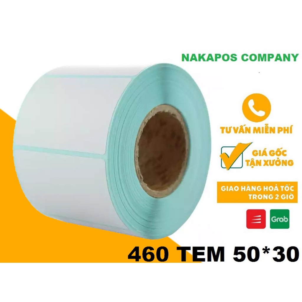 [CUỘN 460 TEM] Tem trà sữa dán ly kích thước 50x30, nhãn dán 50x30mm, tem phụ 5x3 [460 TEM MÃ VẠCH=15 MÉT]