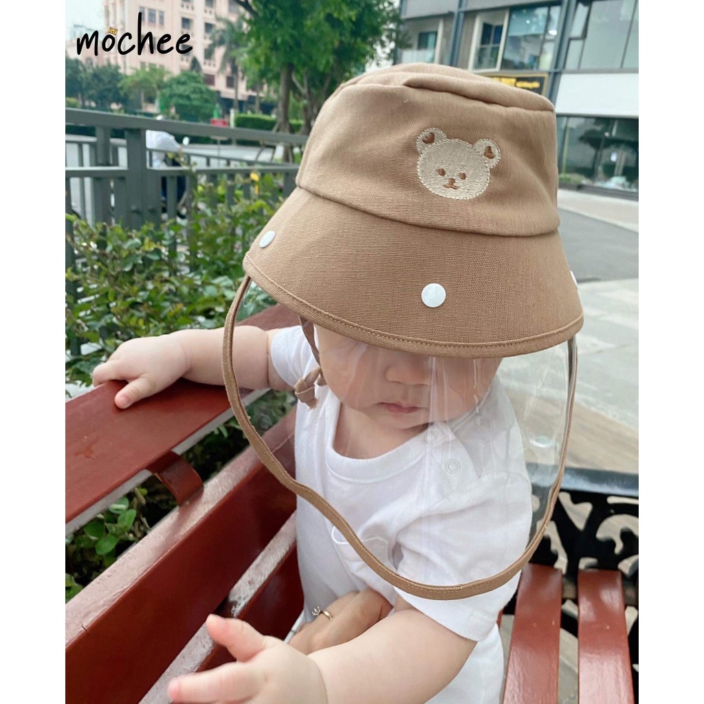 Mũ chống giọt bắn tai gấu cho bé Bebezoo - Mochee, vải linen mềm mại có kính chống giọt bắn có thể tháo rời cực đáng yêu
