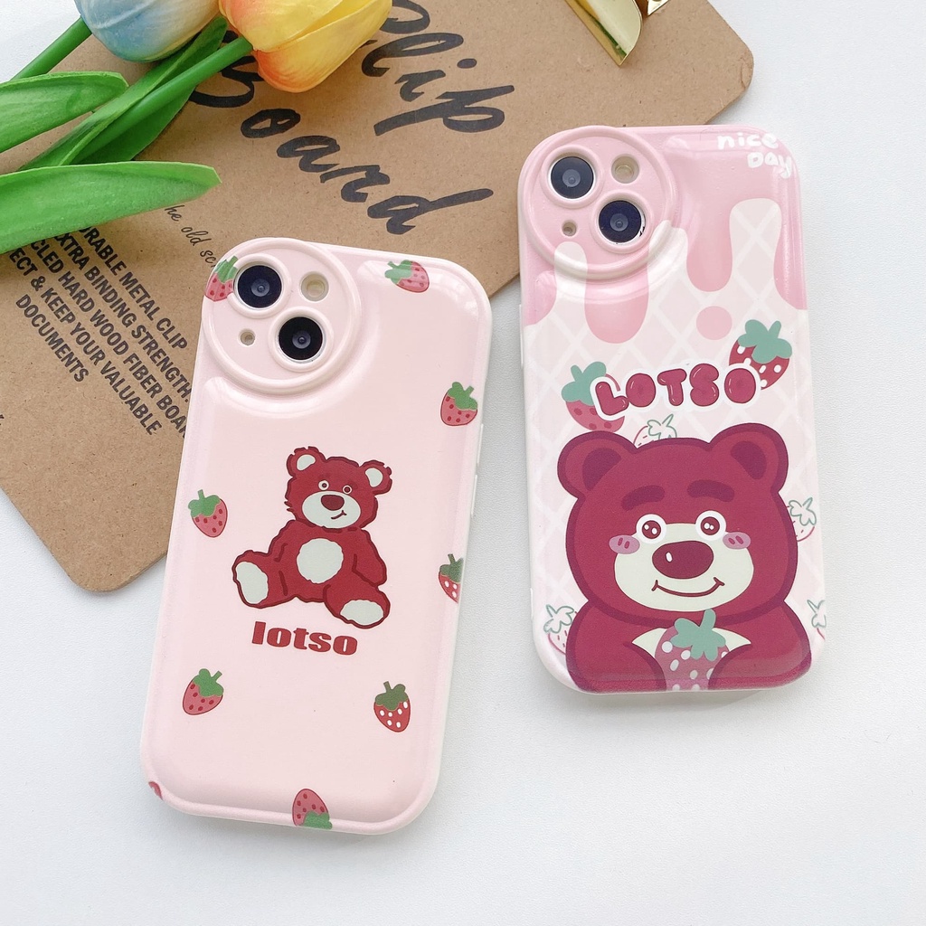 Ốp Điện Thoại Hình Gấu Hoạt Hình Màu Hồng Có Túi Khí Chống Sốc Thời Trang Bảo Vệ Toàn Diện
