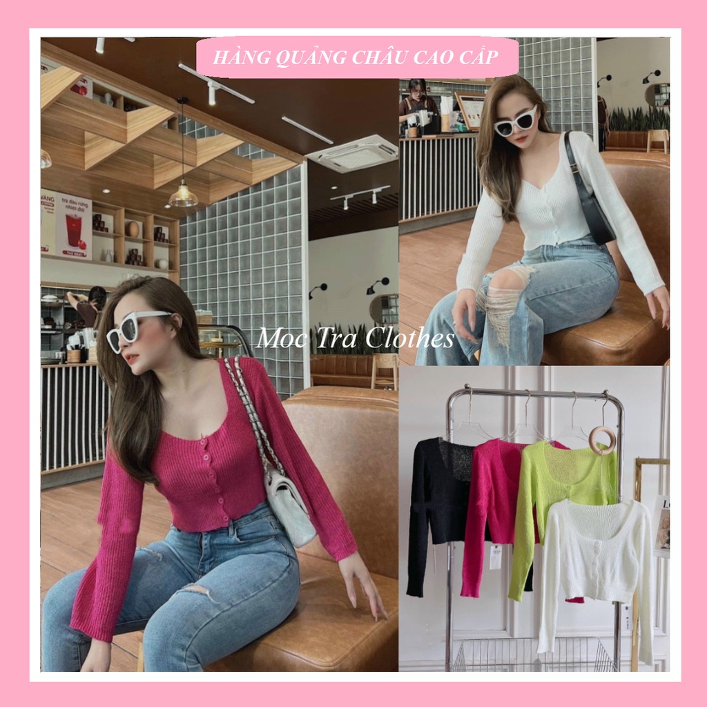 Áo len nữ dài tay Quảng Châu thiết kế cổ U dáng ngắn siêu xinh, Áo mùa đông nữ rẻ đẹp trẻ trung