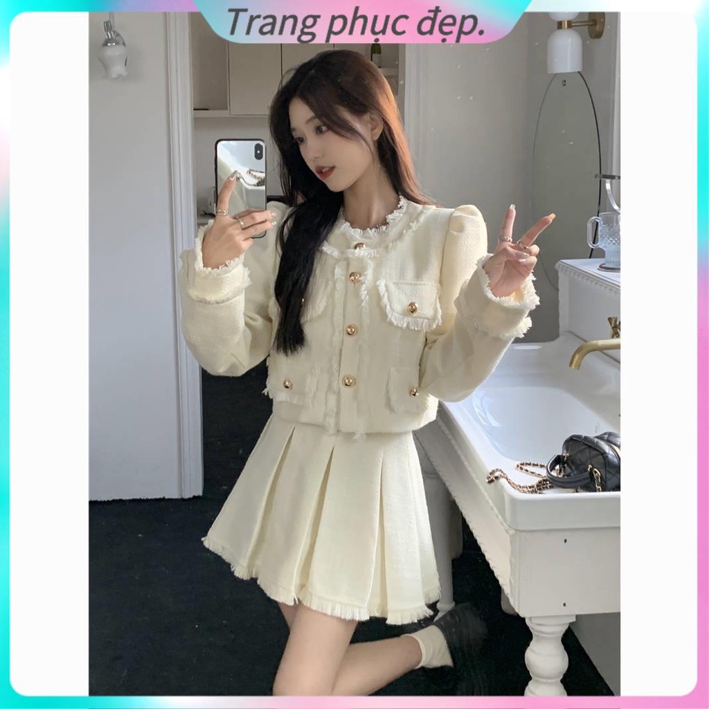 Áo dạ tweed áo khoát nữ áo ấm nữ Áo Khoác Ngắn Dáng Rộng Tay Dài Thiết Kế Tua Rua Phong Cách Thu Đông Mới 2022 Cho Nữ