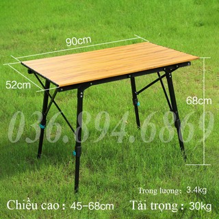 Bàn xếp gấp gọn hợp kim nhôm 90x52cm tháo ráp nhanh, du lịch cắm trại dã ngoại