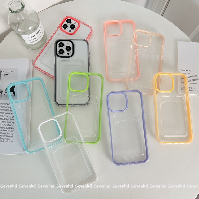 Ốp Điện Thoại Dẻo Trong Suốt Màu Trơn Kèm Ngăn Đựng Thẻ 3 Trong 1 Cho iPhone 13 12 11 Pro Max X XR Xs Max 8 7 6 6s Plus SE 2020
