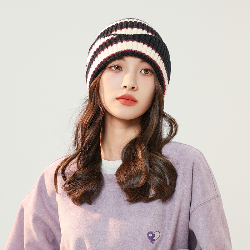 Mũ Len Trùm Tai Giữ Ấm Họa Tiết Kẻ Sọc Thời Trang Phong Cách Hàn Quốc