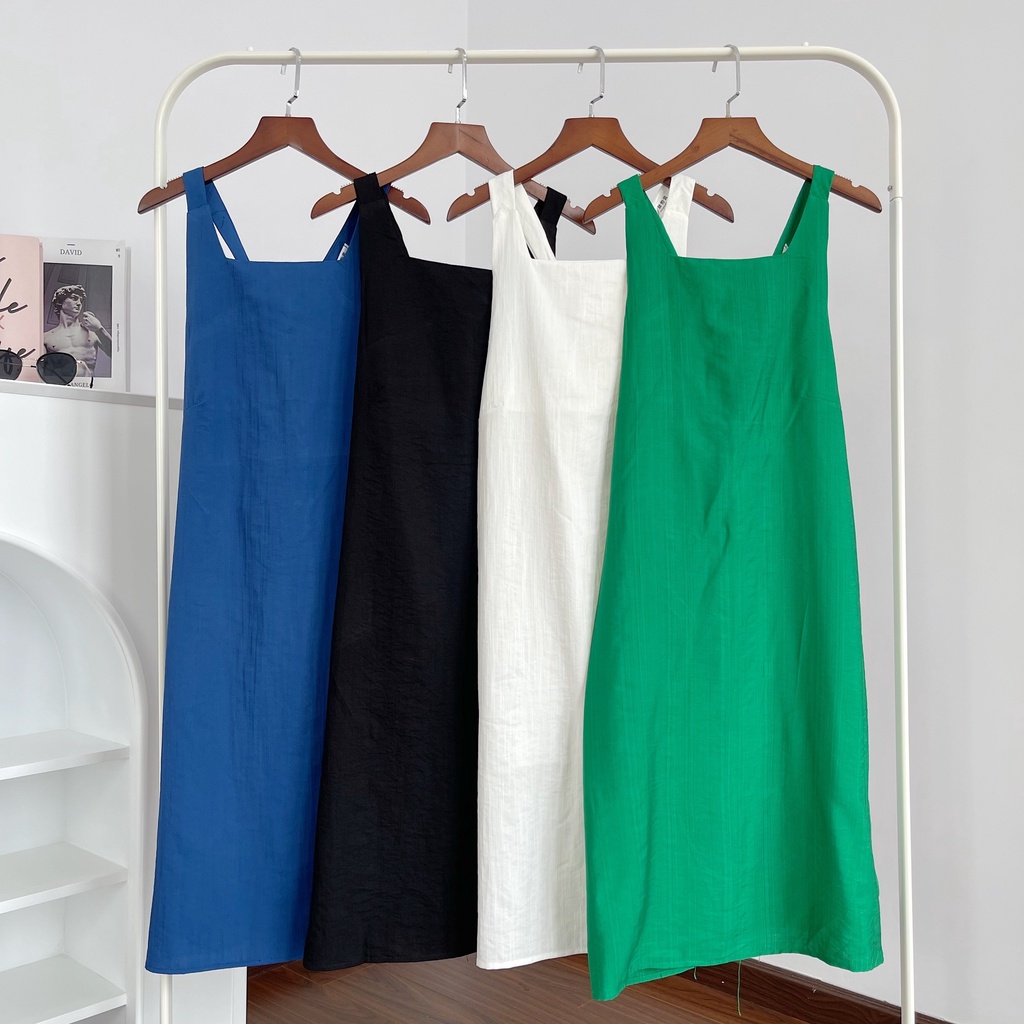 Đầm suông xoắn lưng cách điệu phong cách Hàn Quốc vải Linen cao cấp
