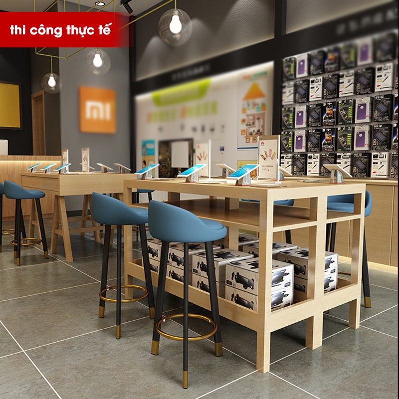 Ghế quầy bar Ghế lễ tân khung kim loại chân cao đệm bọc vải sợi nano êm ái pehouse