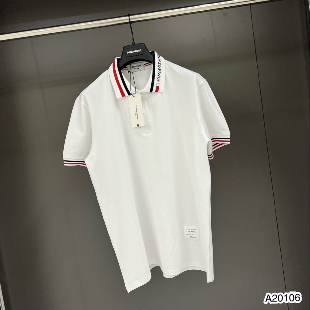 Áo Polo Nam Viền Cổ Thom Browne Đỏ Trắng Vải Mềm Mịn - Áo Phông Nam Cổ Bẻ Thom Đơn Giản