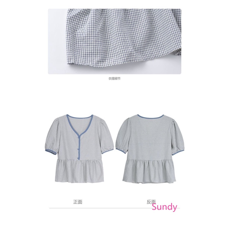 Plus Áo Sơ Mi Ngắn Tay Cổ Chữ V Dáng Rộng Hoa Văn Kẻ Ô Ngọt Ngào Thời Trang Mùa Hè Dành Cho Nữ