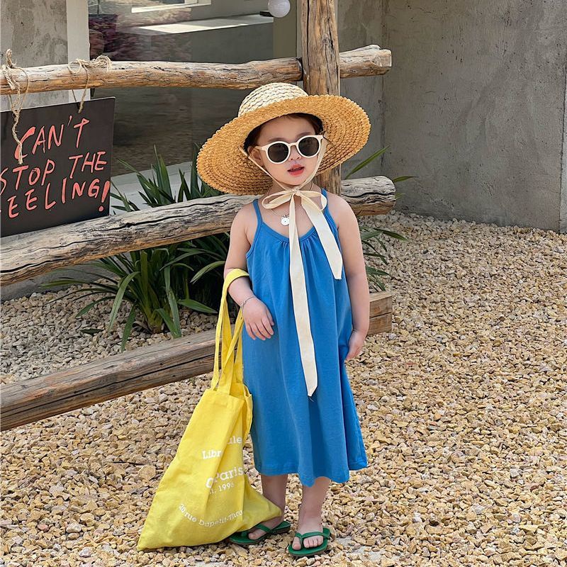 Hàng Mới Về Đầm Cotton Dáng Dài Màu Trơn Phong Cách Phương Tây Dễ Phối Đồ Thời Trang Mùa Hè Cho Bé Gái