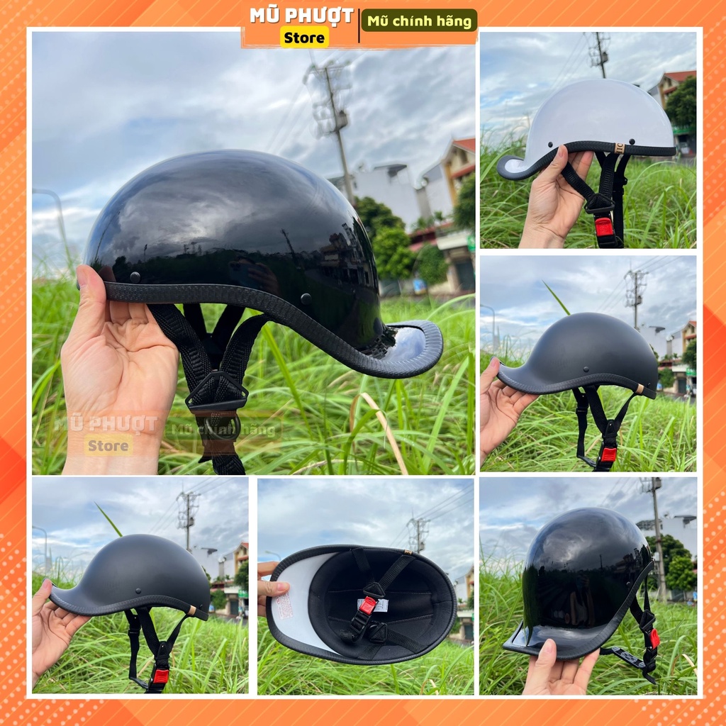 Mũ bảo hiểm 1/2 đầu Gangter chính hãng, nón bảo hiểm đội ngược đầu màu đen bóng viền vàng cao cấp