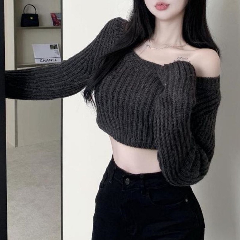 Áo Sweater Dệt Kim Tay Dài Cổ Chữ V Màu Sắc Thời Trang Mùa Thu Cho Nữ