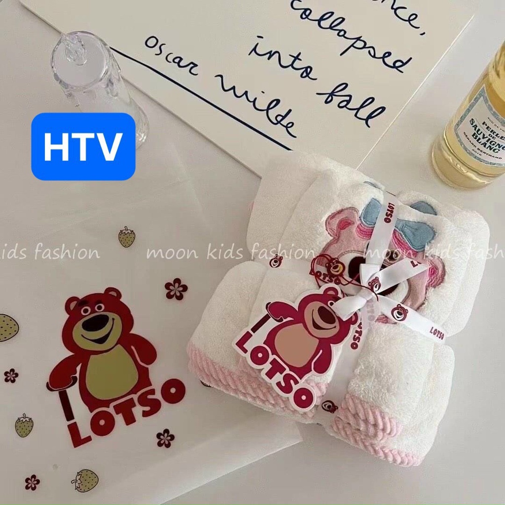 Sét 2 khăn tắm kèm khăn mặt hình gấu dâu losto disney dễ thương