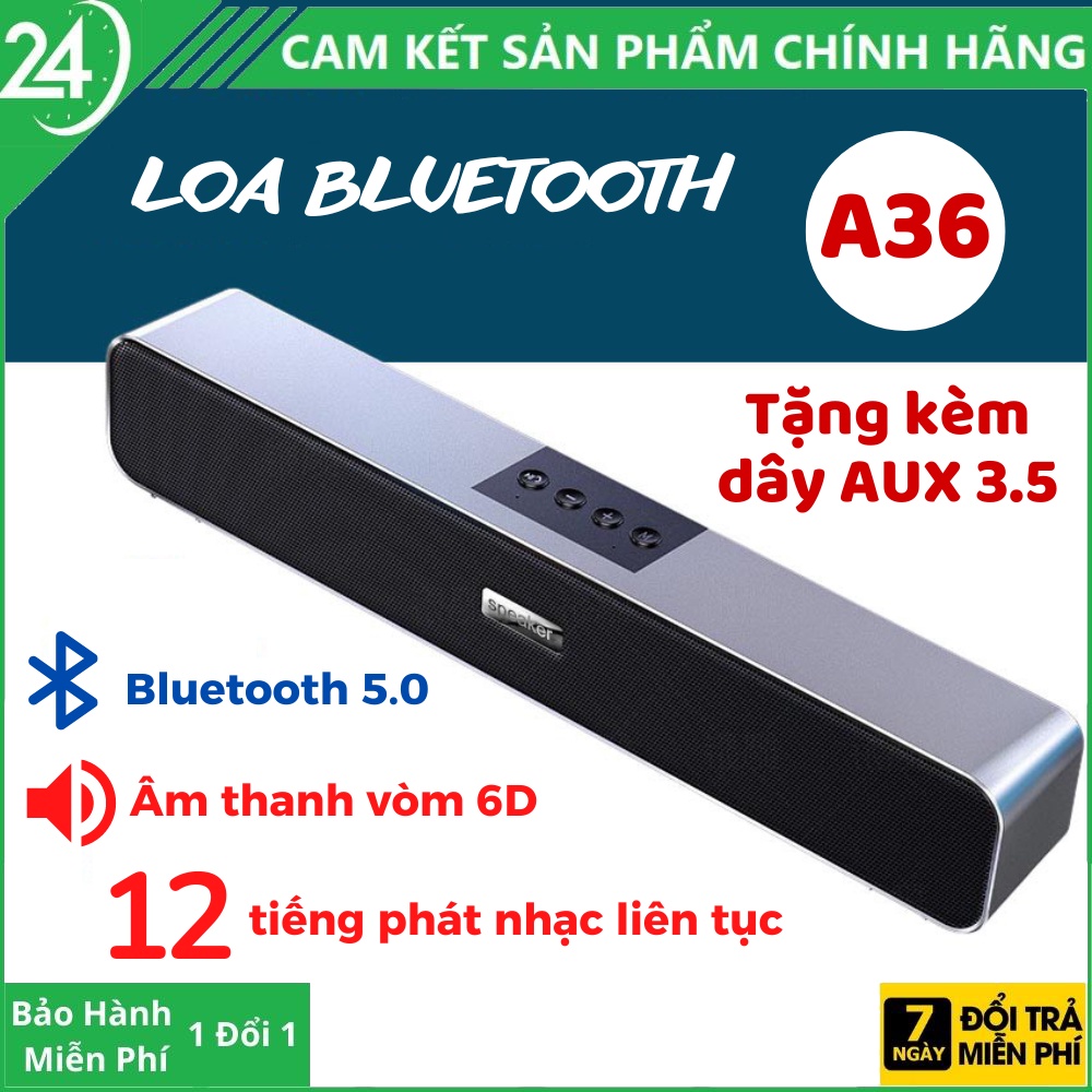 Loa Bluetooth A36 Cao Cấp Siêu Bass Âm Thanh Vòm Dung Lương Pin Khủng Tương Thích Mọi Thiết Bị Có Hỗ Trợ Khe Cắm Thẻ Nhớ