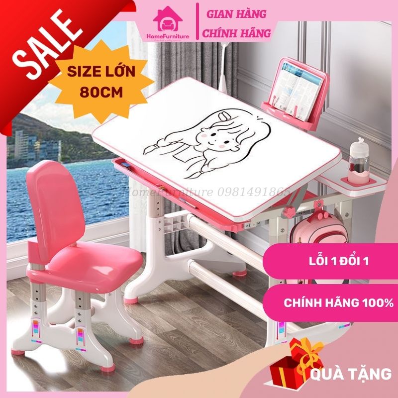 Bộ bàn ghế học sinh B05 - Bộ bàn học cho bé chống gù điều chỉnh độ cao kích thước 50x80cm HomeFurniture