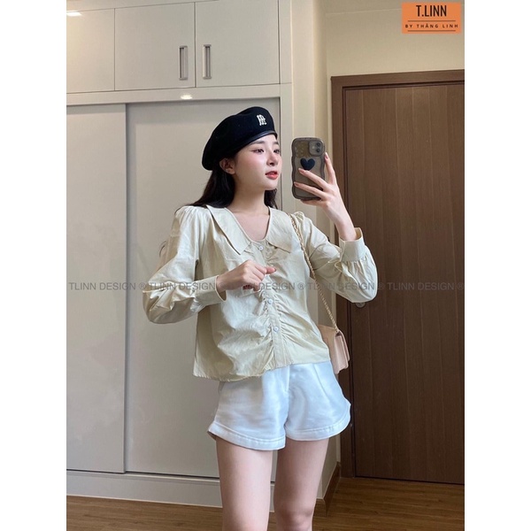 Áo nhún cổ lá vintage tiểu thư (Ảnh thật)