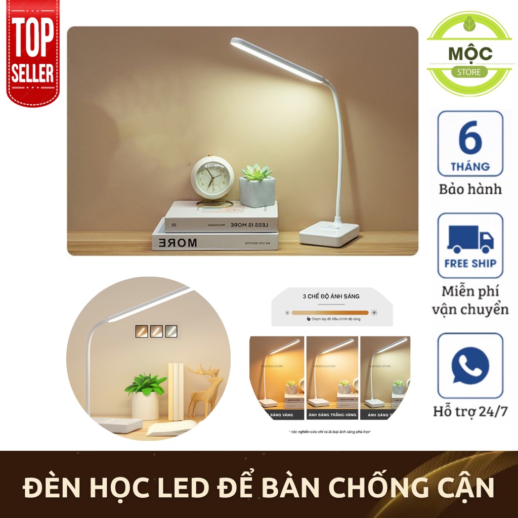 Đèn Học Để Bàn Đọc Sách Làm Việc Có Tích Điện Chống Cận, Led Chống Cận Cảm Ứng 3 Chế Độ