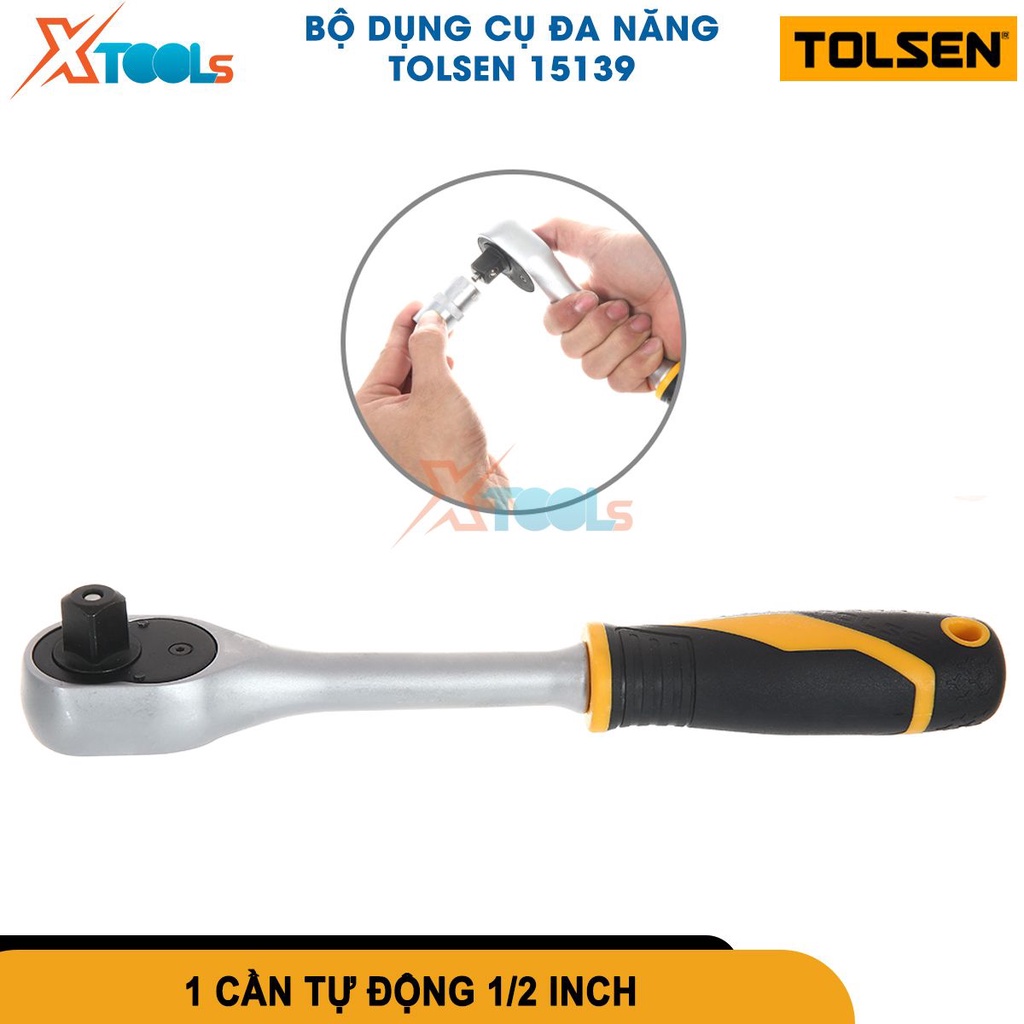 Bộ đầu tuýp mở ốc Tolsen 15139 22 món, đầu khẩu thép CR-V cứng chắc, có cần siết tự động, thanh nối -CHÍNH HÃNG-XTOOLS