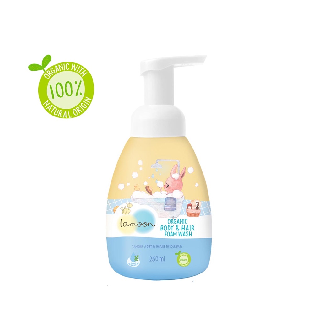 COMBO Sữa tắm gội Organic cho bé từ sơ sinh dạng bọt Lamoon dạng Bình 250ml + Túi refll 220ml