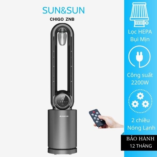 Quạt Sưởi Không Cánh 2 Chiều Lọc Bụi Mịn Hepa CHIGO ZNB –Phun Sương Tạo Ẩm – Hiển Thị Nhiệt Độ Ngoài Trời