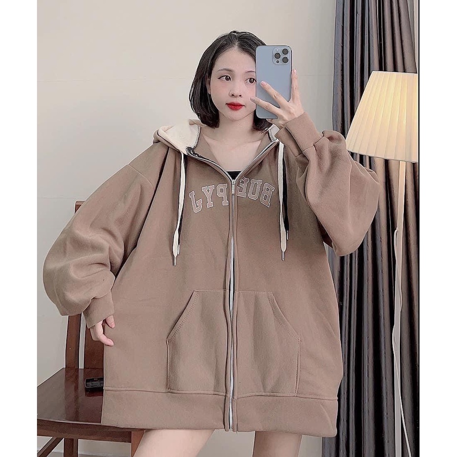 Áo khoác hoodie nữ có mũ kéo dây, chất nỉ bông dày dặn không xù
