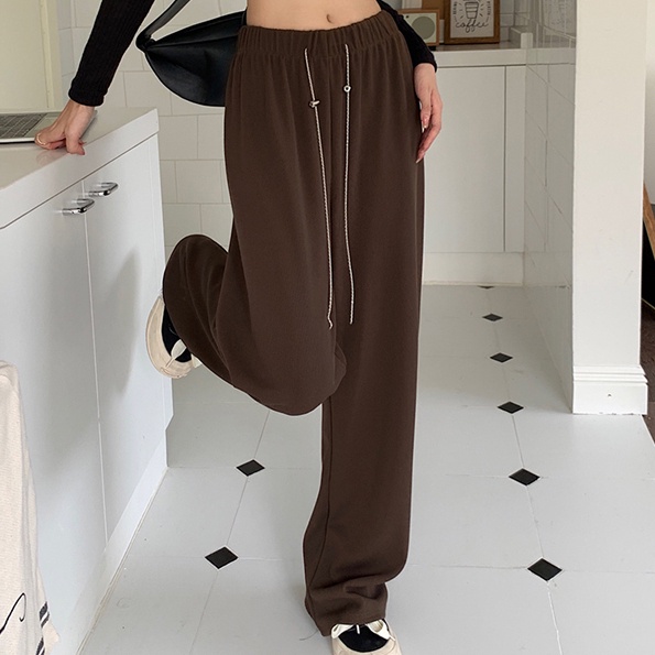 Quần SUXI ống rộng lưng cao co giãn thời trang mùa thu phong cách Hàn Quốc cho nữ