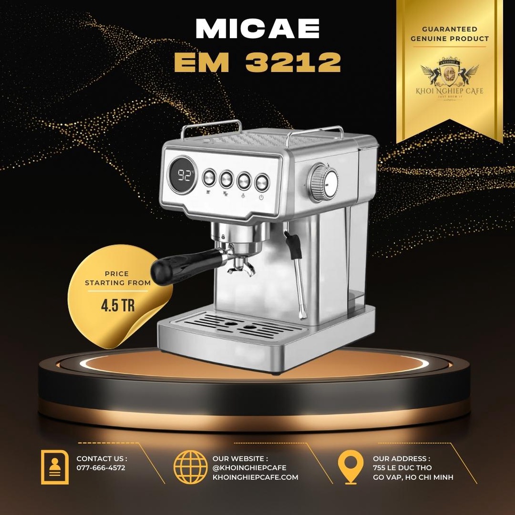 Máy Pha Cafe Espresso Gia Đình Micae EM 3212, 1350W - 20 bar - 28s